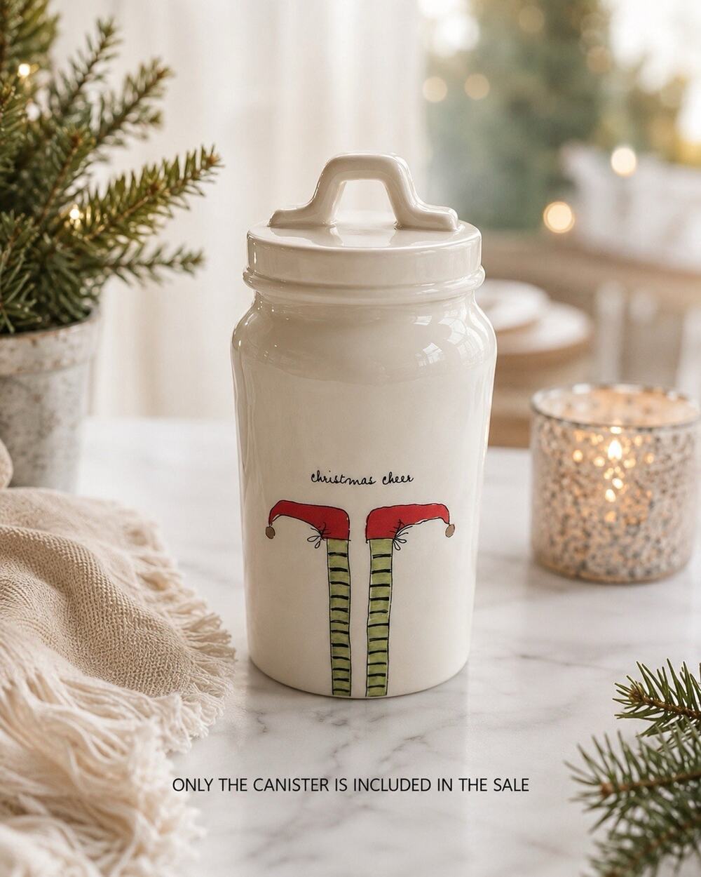 Rae Dunn Christmas Cheer Canister Santa Legs Holiday Ceramic Canister w/Lid